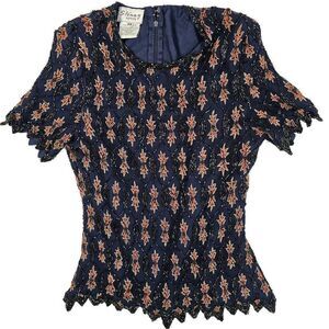 Vintage Stenay Beaded Short Sleeve Blouse Top PS